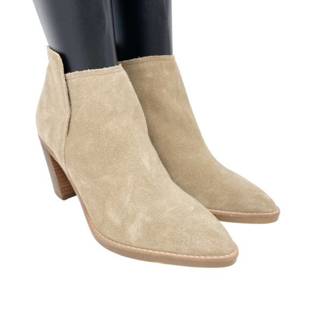 Dolce Vita Women's Spade Tan Suede Pointed Toe Ankle Block Heel Boots Size 7